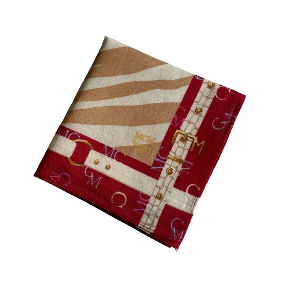 MCM Cotton Scarf – Zebra Stripe & Logo Border Print - Picture 1 of 11